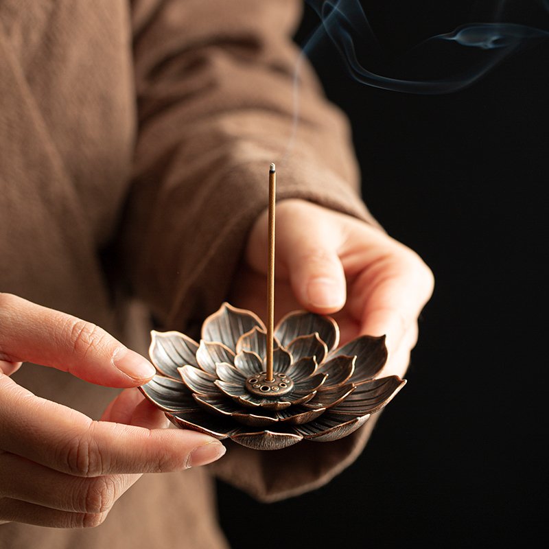 Home Incense Burner Reflux Stick Incense Holder Buddhism Decoration Coil Censer With Lotus Flower Shape Bronze / Copper Zen Budd