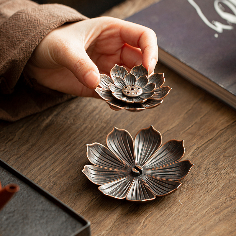 Home Incense Burner Reflux Stick Incense Holder Buddhism Decoration Coil Censer With Lotus Flower Shape Bronze / Copper Zen Budd