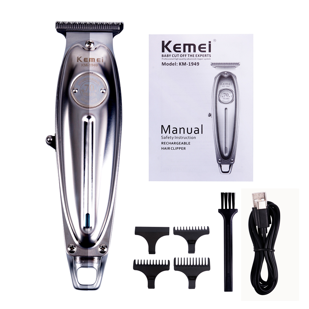 Kemei Professional Hair Clipper All Metal Men Electric Cordless Hair Trimmer 0mm Baldheaded T Blade Finish Haircut Machine 1949