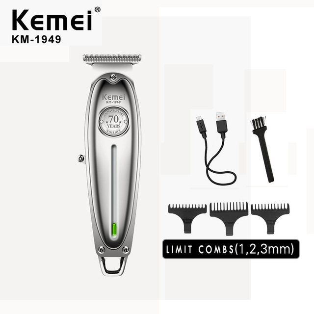 Kemei Professional Hair Clipper All Metal Men Electric Cordless Hair Trimmer 0mm Baldheaded T Blade Finish Haircut Machine 1949