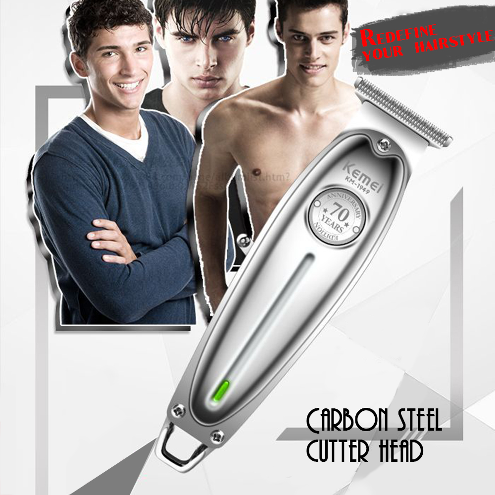 Kemei Professional Hair Clipper All Metal Men Electric Cordless Hair Trimmer 0mm Baldheaded T Blade Finish Haircut Machine 1949