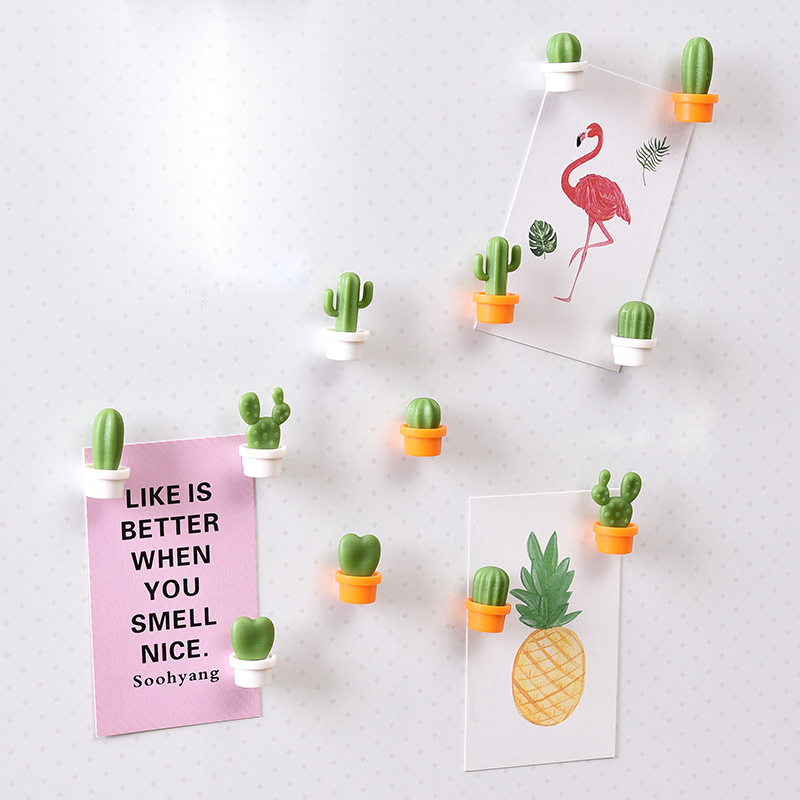 6pcs 3D Cute Succulent Plant Message Board and Reminder for Kitchen Refrigerator Magnet Button Cactus Decoration Gadget Tool