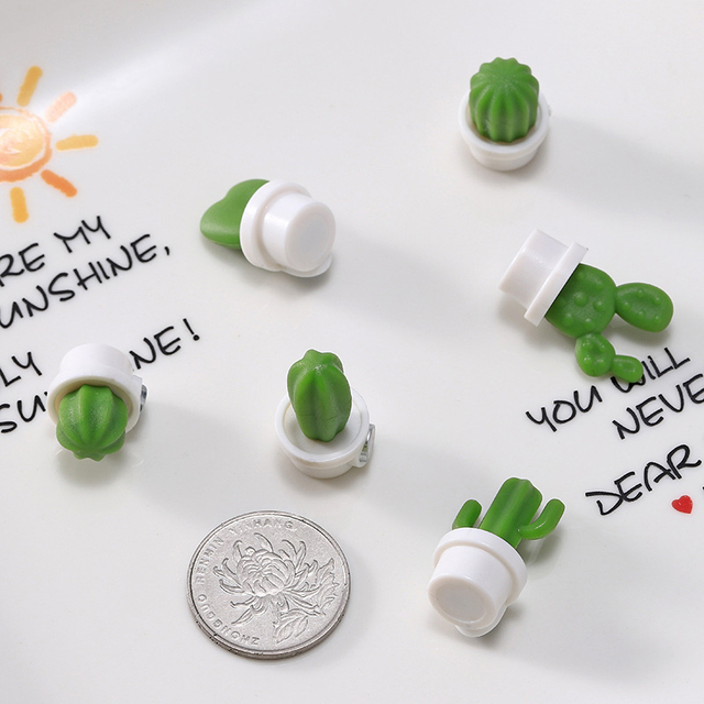 6pcs 3D Cute Succulent Plant Message Board and Reminder for Kitchen Refrigerator Magnet Button Cactus Decoration Gadget Tool