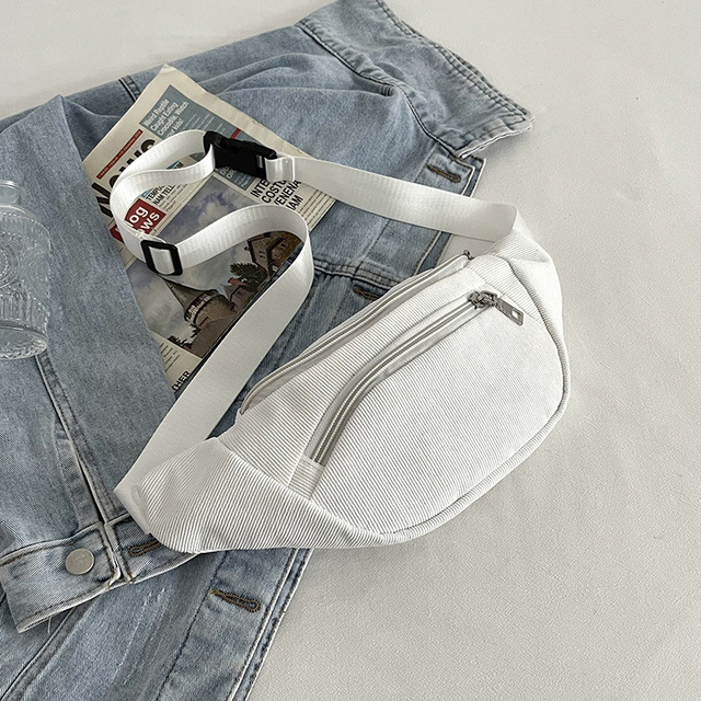Vintage Corduroy Waist Bag for Women Zipper Chest Bag Female Banana Bag Money Pouch Shoulder Bags Purse Pocket Crossbody Bag