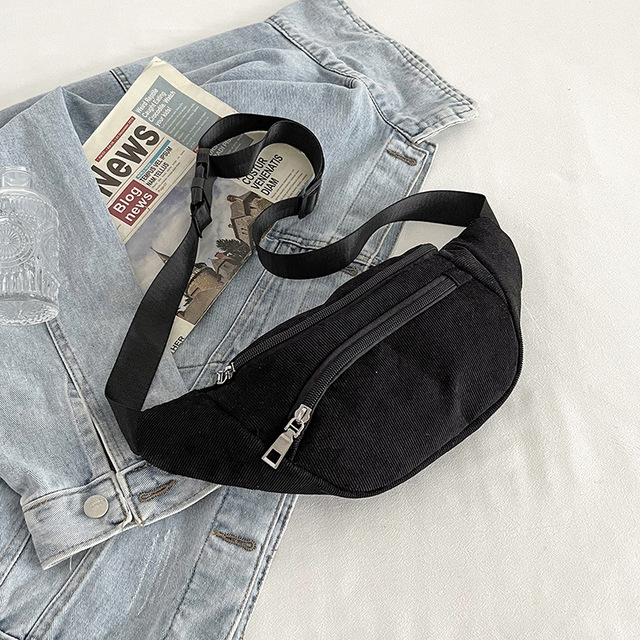 Vintage Corduroy Waist Bag for Women Zipper Chest Bag Female Banana Bag Money Pouch Shoulder Bags Purse Pocket Crossbody Bag