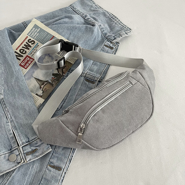 Vintage Corduroy Waist Bag for Women Zipper Chest Bag Female Banana Bag Money Pouch Shoulder Bags Purse Pocket Crossbody Bag