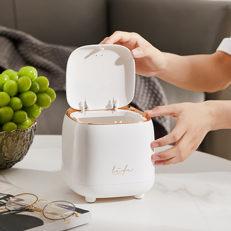 Ins Light Luxury Desktop Trash Can Press Dust Case Storage Box Office Household Table Car Garbage Basket Office Accessories