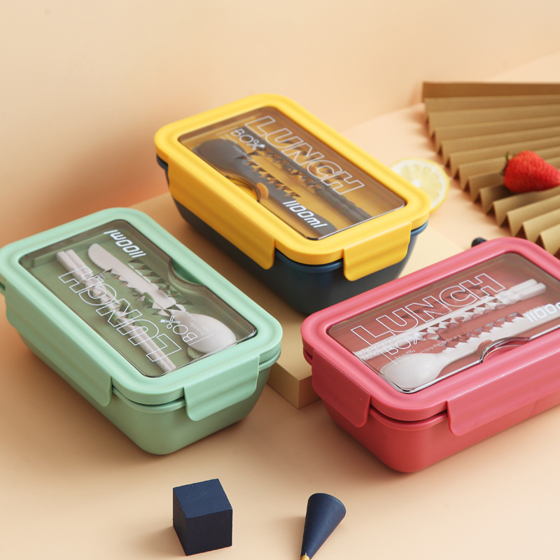 New Microwave Lunch Box Portable 2 Layer Food Container Healthy Lunch Bento Boxes Lunchbox with Cutlery