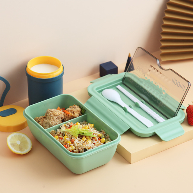 New Microwave Lunch Box Portable 2 Layer Food Container Healthy Lunch Bento Boxes Lunchbox with Cutlery