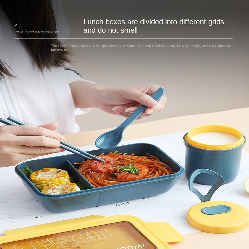 New Microwave Lunch Box Portable 2 Layer Food Container Healthy Lunch Bento Boxes Lunchbox with Cutlery