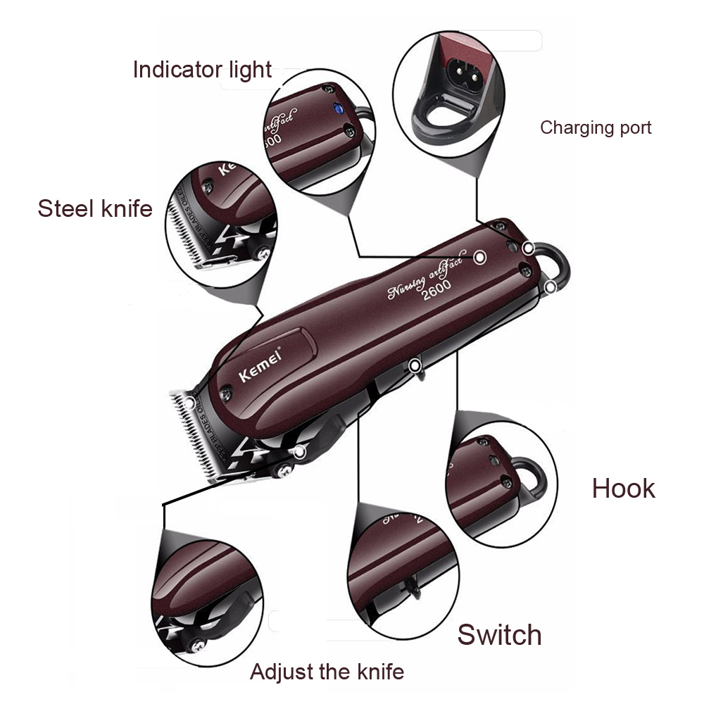 Professional Titanium Blade Corded Electric Haircut Cutting Machine Barber + Limit Comb For Kids Adult Men Kemei 110-240v