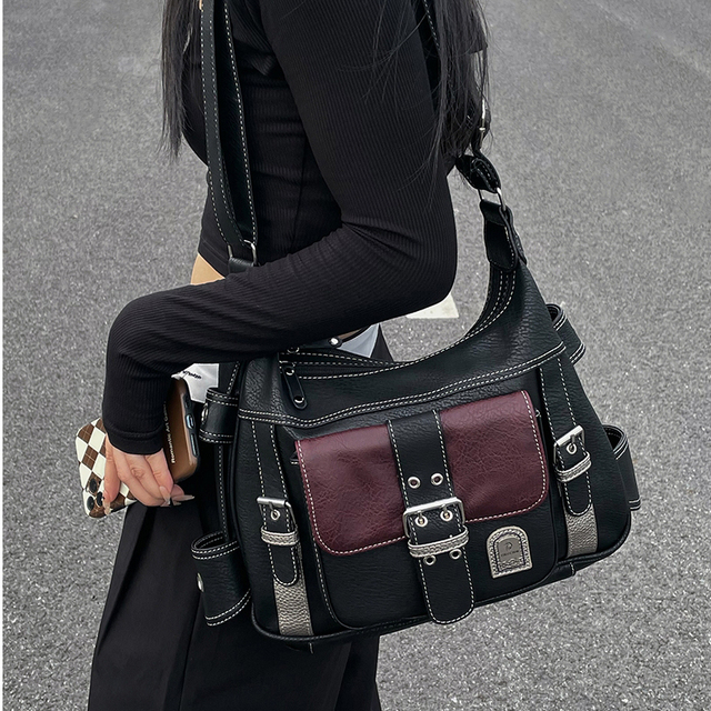 Y2K Vintage Women Crossbody Bag Leather Commuter Shoulder Bags tote Women's Hip hop Messenger Bag Y2k Tote Handbags For Felmale