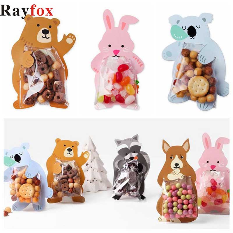 10pcs/pack Cute Animal Bear Rabbit Koala Candy Bags Greeting Cards Baby Shower Birthday Party Decoration Cookie Box Gift Cake Baking Bags