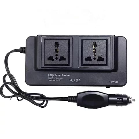 Car inverter Dc to Ac. 2 Ac outlets 4 usb ports charger adaptor 200w. power inverter Dc 12v to 110v