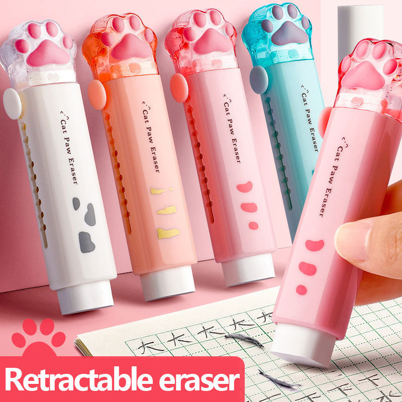 2PCS Kawaii Push-pull Design Cat Paw Portable Rubber Eraser Cute Erasers for Kids School Office Supplies Gift Stationery Prizes