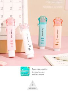 2PCS Kawaii Push-pull Design Cat Paw Portable Rubber Eraser Cute Erasers for Kids School Office Supplies Gift Stationery Prizes