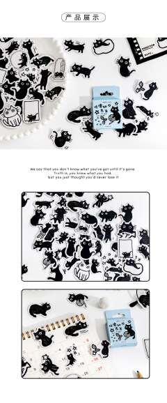 45 Pcs Black Cat Theme Stickers Decoration Kawaii Cute Cats Stickers Self-adhesive Scrapbooking Stickers For Laptop Planners