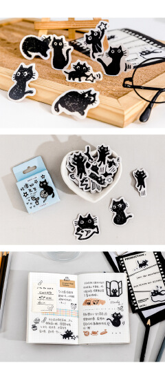 45 Pcs Black Cat Theme Stickers Decoration Kawaii Cute Cats Stickers Self-adhesive Scrapbooking Stickers For Laptop Planners