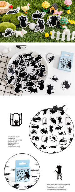 45 Pcs Black Cat Theme Stickers Decoration Kawaii Cute Cats Stickers Self-adhesive Scrapbooking Stickers For Laptop Planners