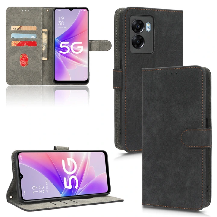 PU Leather Folio Flip Cover for OPPO A57 5G/A77 5G Wallet Case with [RFID Blocking] Card Holster Kickstand Magnet
