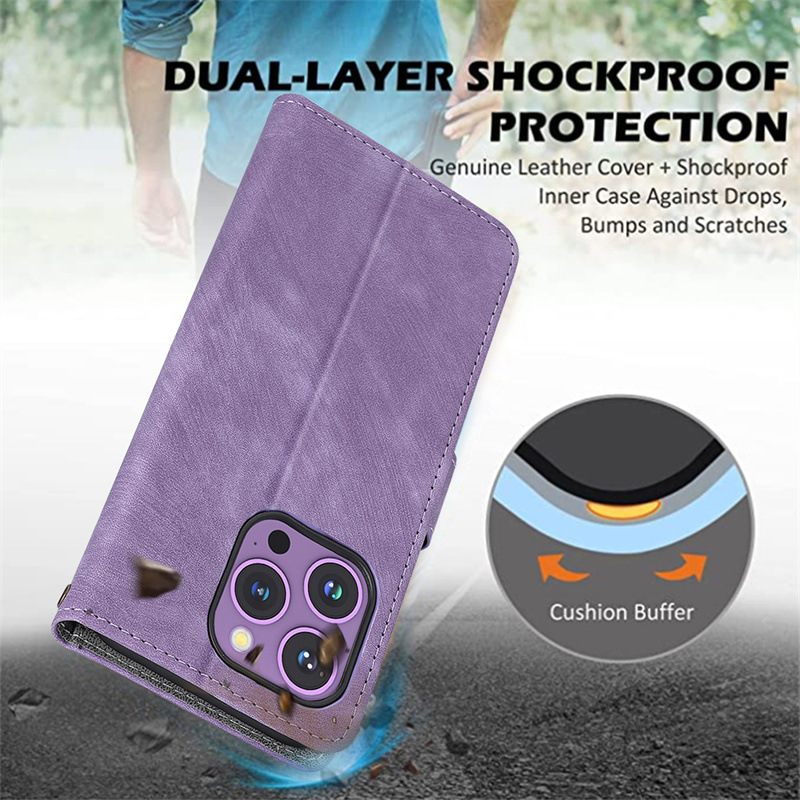 PU Leather Folio Flip Cover for Samsung Galaxy A14 5G Wallet Case with [RFID Blocking] Card Holster Kickstand Magnetic Closure Shockproof Phone Cover