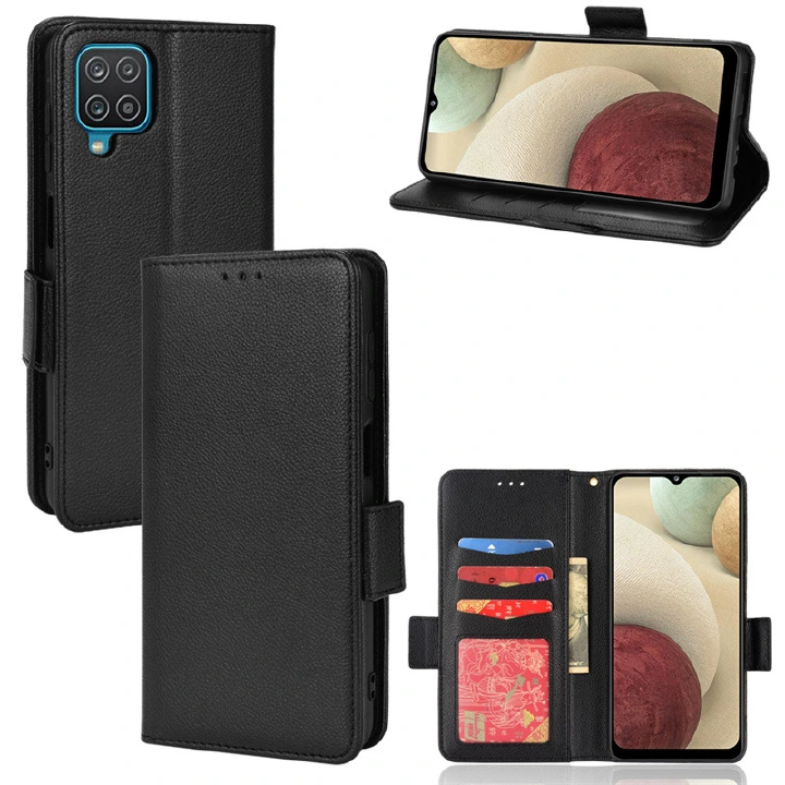 Wallet Flip Cover for Samsung Galaxy A12 Case Lychee Pattern Leather Magnetic Flip Folio Stand Phone Cover with Card Holder