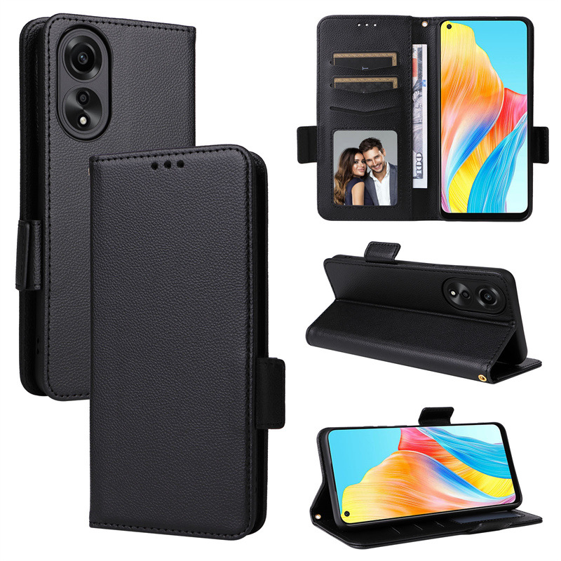 Wallet Flip Cover for OPPO A78 4G 6.43'' Case Lychee Pattern Leather Magnetic Flip Folio Stand Phone Cover with Card Holder