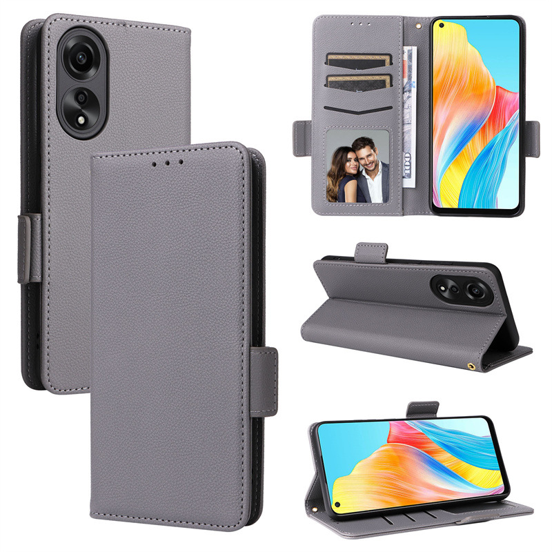 Wallet Flip Cover for OPPO A78 4G 6.43'' Case Lychee Pattern Leather Magnetic Flip Folio Stand Phone Cover with Card Holder