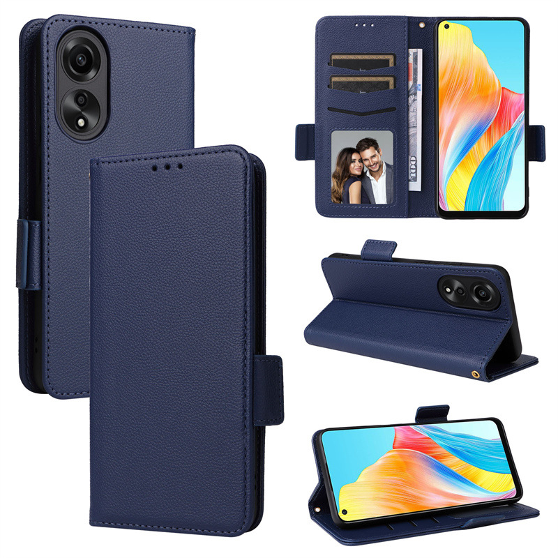 Wallet Flip Cover for OPPO A78 4G 6.43'' Case Lychee Pattern Leather Magnetic Flip Folio Stand Phone Cover with Card Holder