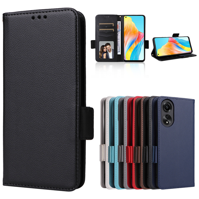 Wallet Flip Cover for OPPO A78 4G 6.43'' Case Lychee Pattern Leather Magnetic Flip Folio Stand Phone Cover with Card Holder