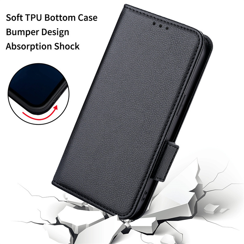 Wallet Flip Cover for Xiaomi Redmi 13C / Poco C65 Case Lychee Pattern Leather Magnetic Flip Folio Stand Phone Cover with Card Holder