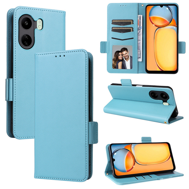 Wallet Flip Cover for Xiaomi Redmi 13C / Poco C65 Case Lychee Pattern Leather Magnetic Flip Folio Stand Phone Cover with Card Holder