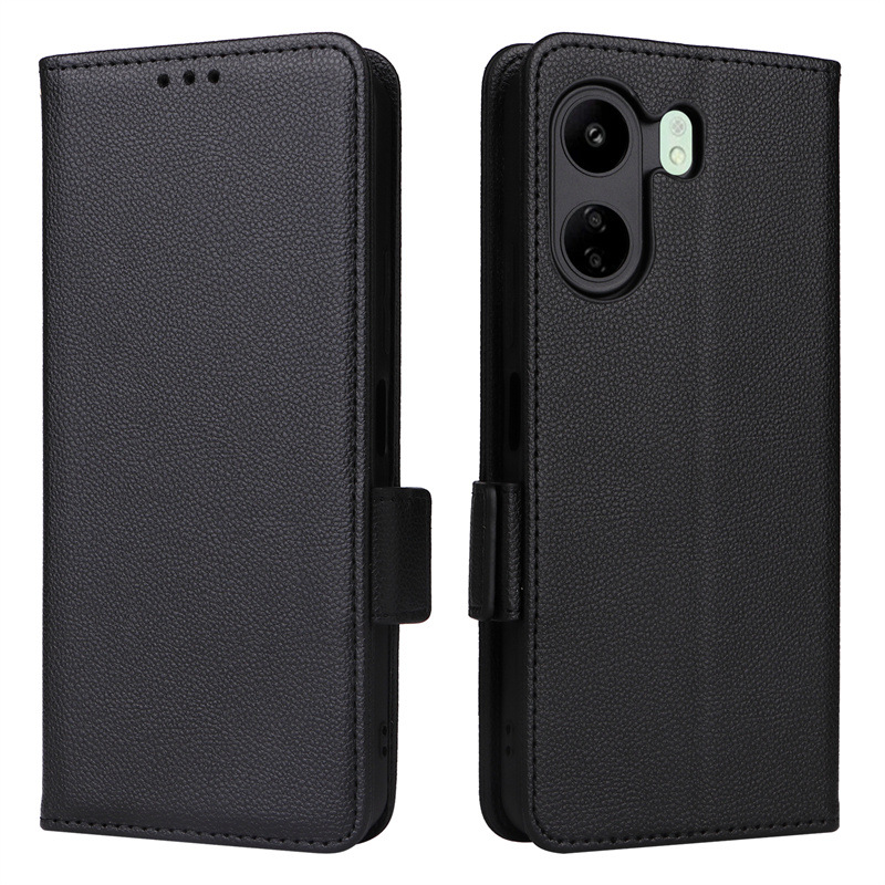 Wallet Flip Cover for Xiaomi Redmi 13C / Poco C65 Case Lychee Pattern Leather Magnetic Flip Folio Stand Phone Cover with Card Holder