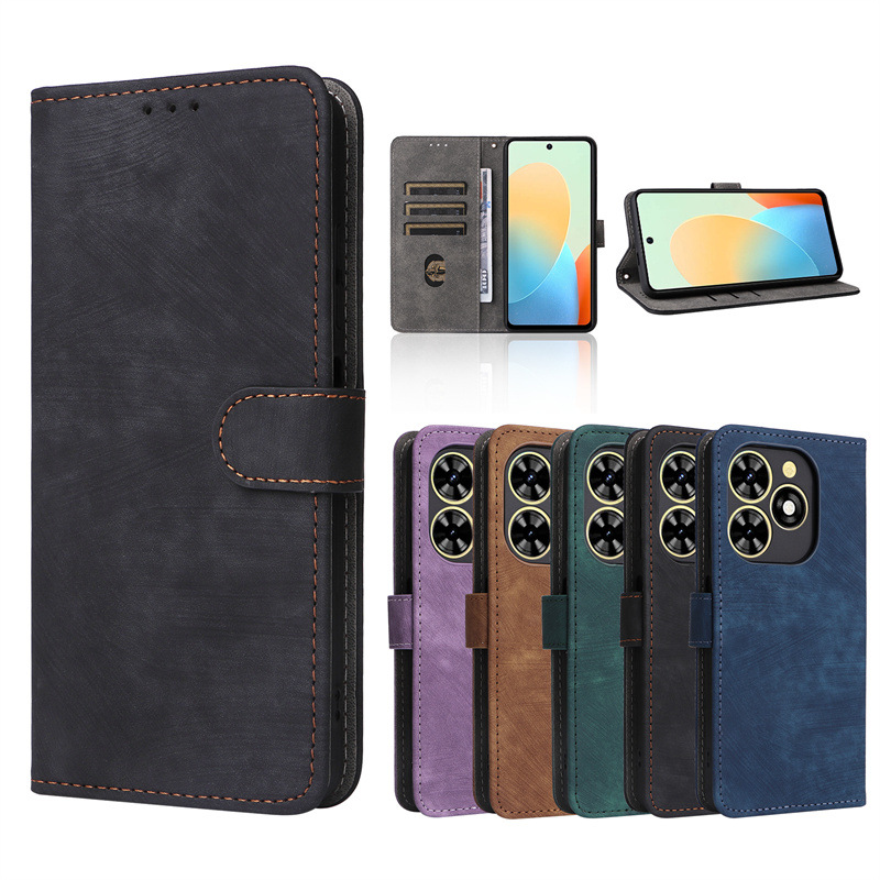 Flip Cover for Tecno Spark Go 2024 / Spark 20C / Pop 8 PU Leather Phone Case Full-Body Protection Shockproof [RFID Blocking] Wallet Cover