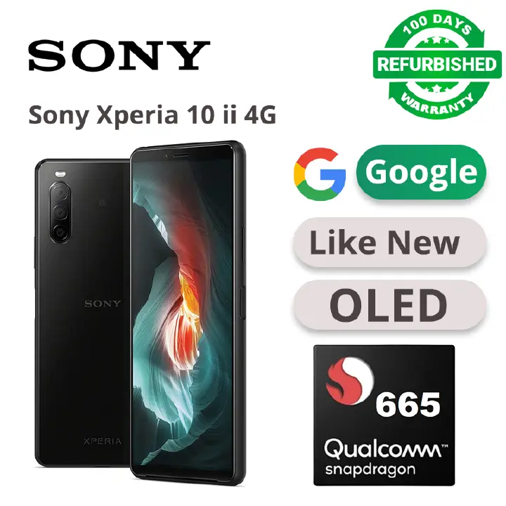 Refurbished Phones Sony Xperia 10 ii 6.0" OLED Snapdragon 665 3600mAh Battery 12MP+8MP Camera Android 10, upgradable to Android 12 Side Fingerprint Smart Phones