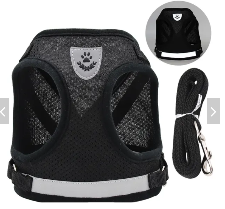 Leash 1Pcs Breathable Dog Harness Mesh Vest Leash BLACK