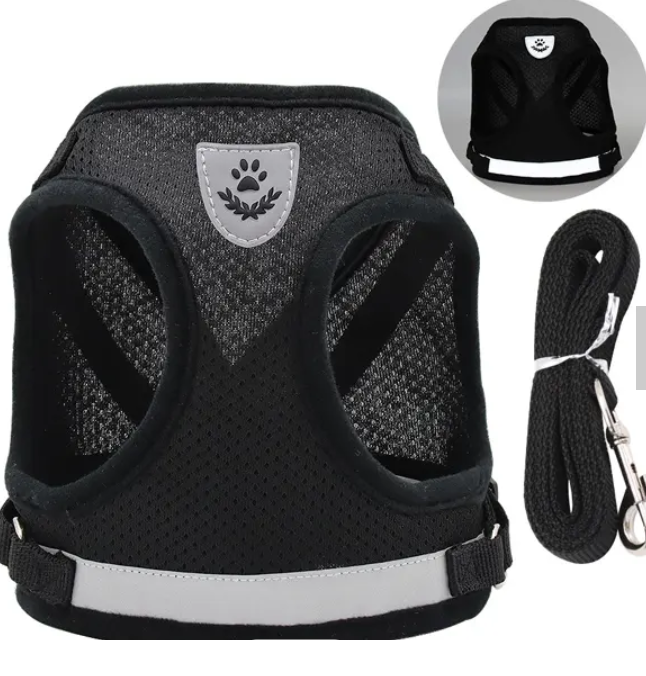 Leash 1Pcs Breathable Dog Harness Mesh Vest Leash BLACK