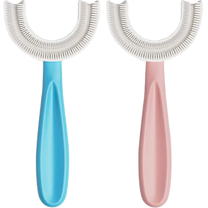 U-Shaped Toothbrush Kids 2 PCS - Toddler Toothbrush with Food Grade Soft Silicone Brush Head  Manual Whole Mouth Toothbrush for Kids Age 2-6  360° Oral Teeth Cleaning Design