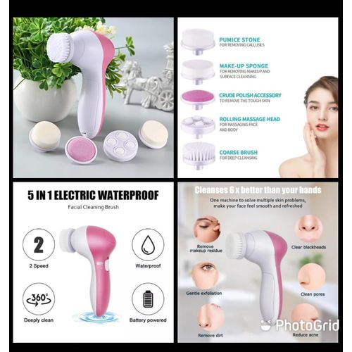 5 In 1 Electric Face Wash Machine Facial Pore Cleaner Body Cleaning Massage Mini Skin Care Tool Beauty Massager Brush SetBRUSH TYPE: • COSMETIC SPONGE: CLEANSES FACE TO PREPARE FOR MOISTURIZING OR NOU