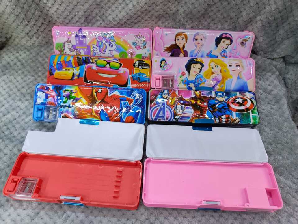 Cartoon Pencil pouch with Dual Sharpeners and Pencil Holders  This instrument box has Dual Sharpener