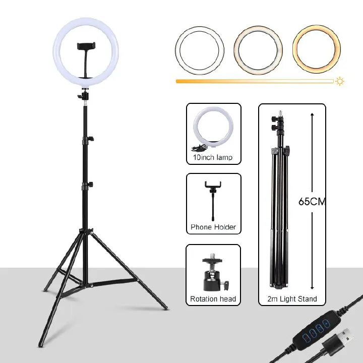 2.1M Phone Holder Bonus 10 Inch LED Ring Light - Dimmable Beauty Ring Light for Selfie Live/Makeup/Youtube/Tiktok Video Selfie Light and Mobile Flash