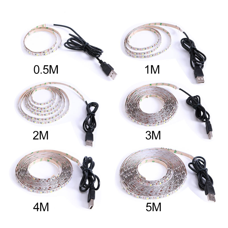 LED Monochrome Strip Lights With USB Interface 2835 SMD DC5V White /Warm White Light 0.5M/1M/2M/3M/4M/5M Waterproof/Non-waterproof TV Background Wall Decoration Atmosphere