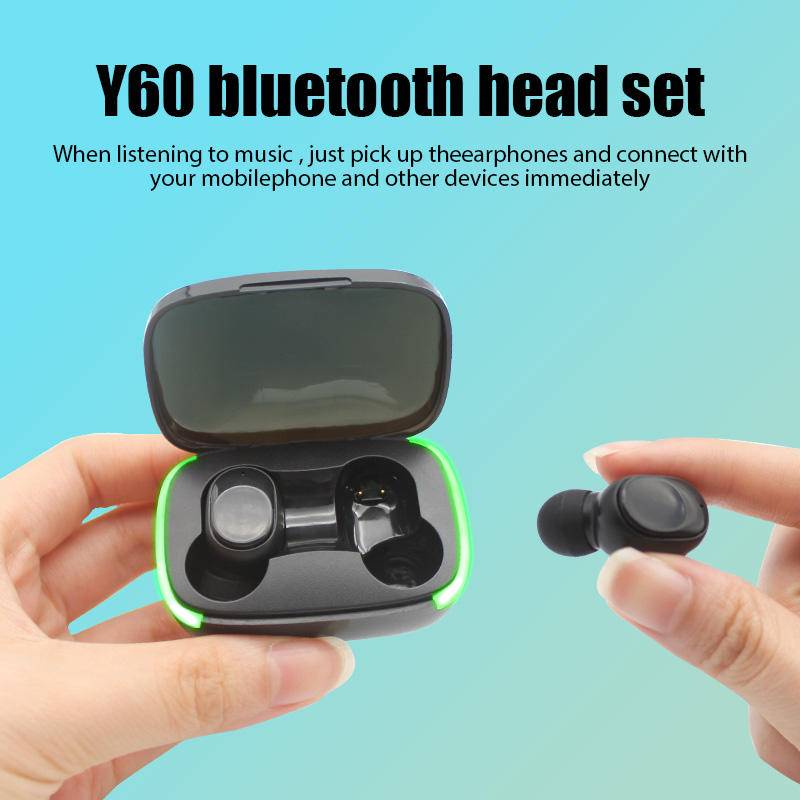Y60 TWS Wireless Bluetooth Headset 9D Stereo Mic Earbuds IPX4 Waterproof Headphones Noice Reduction Earphones for iPhone Android Phones
