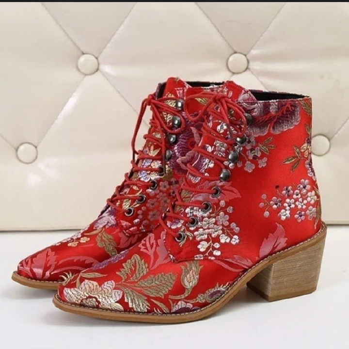 Women's Shoes Chunky Heel Embroidered Ladies Boots