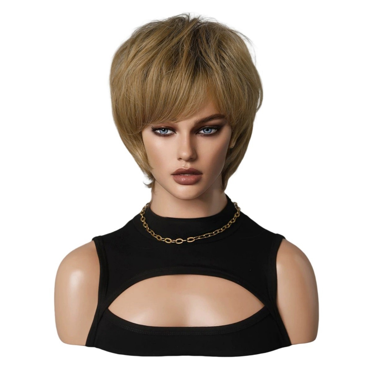 Pixie Blonde Wigs for Women Blonde Brown PixieCut Wig for White Women Layered SyntheticOmbre Blonde Hair Wig Machine Made