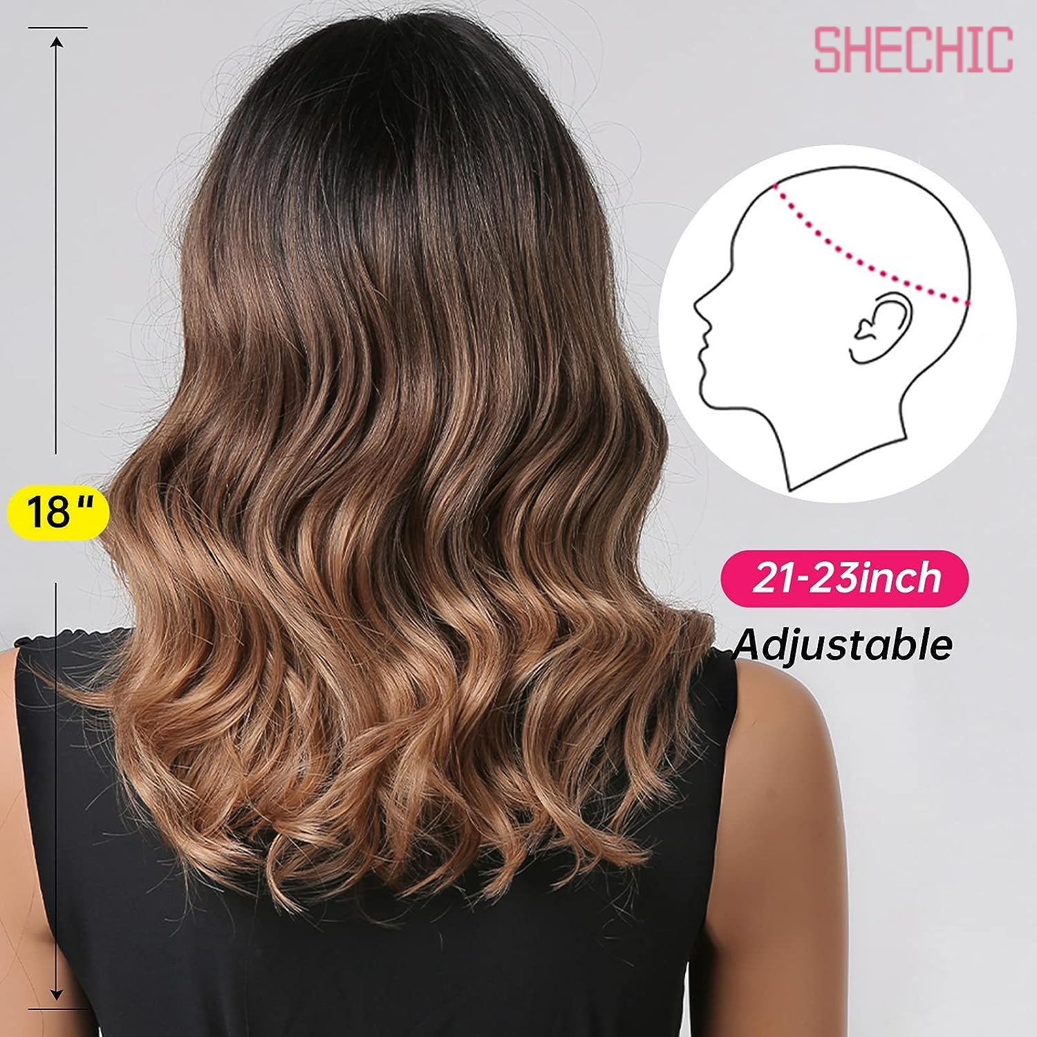 SHECHIC Bob Wigs for Black Women Short Curly Brown Ombre with Dark Roots Middle Part Synthetic Wig,18inch 200g
