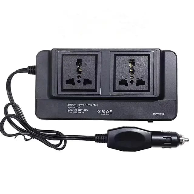 Car inverter Dc to Ac. 2 Ac outlets 4 usb ports charger adaptor 200w. power inverter Dc 12v to 110v