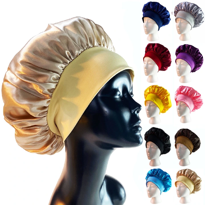 Wide brimmed satin hairdressing hat, sleeping hat, popular hair protection hat, shaped round hat, wig, hair protection, long tube sleeping hat, wide brimmed hair protection hat accessories