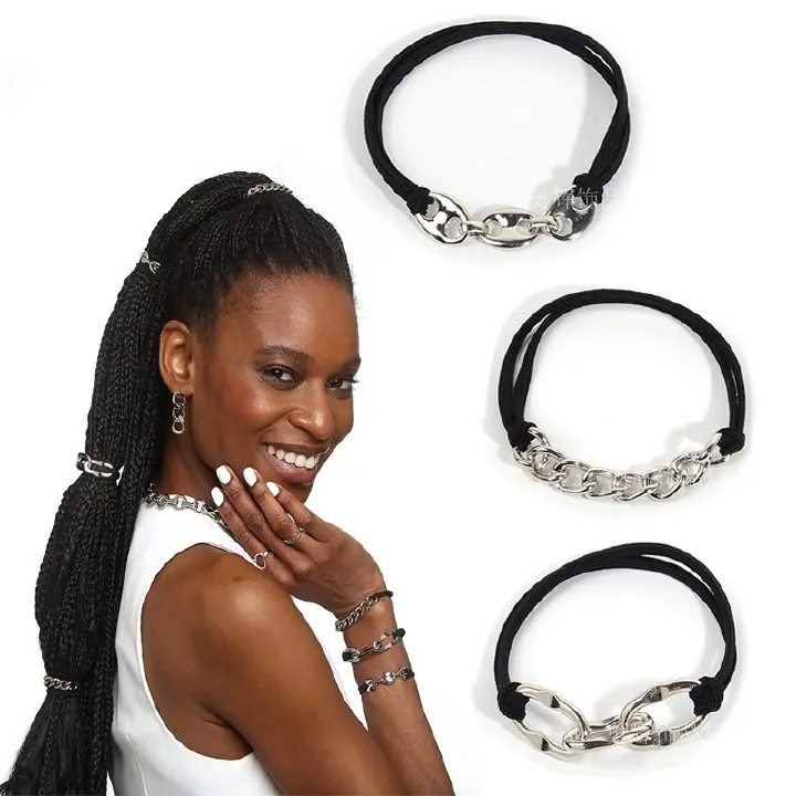 Hot selling metal chains in Europe and America, leather bands, hair ropes, hair rings, bracelets, headbands, women's fashion hair accessories, headwear