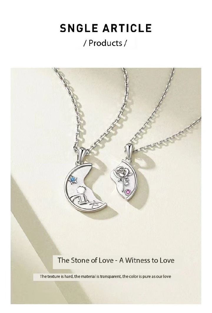 New Little Prince and Rose Couple Necklace Small and Luxury Dropstick Splice Collar Chain Birthday Gift Valentine's Day Gift for Girlfriend